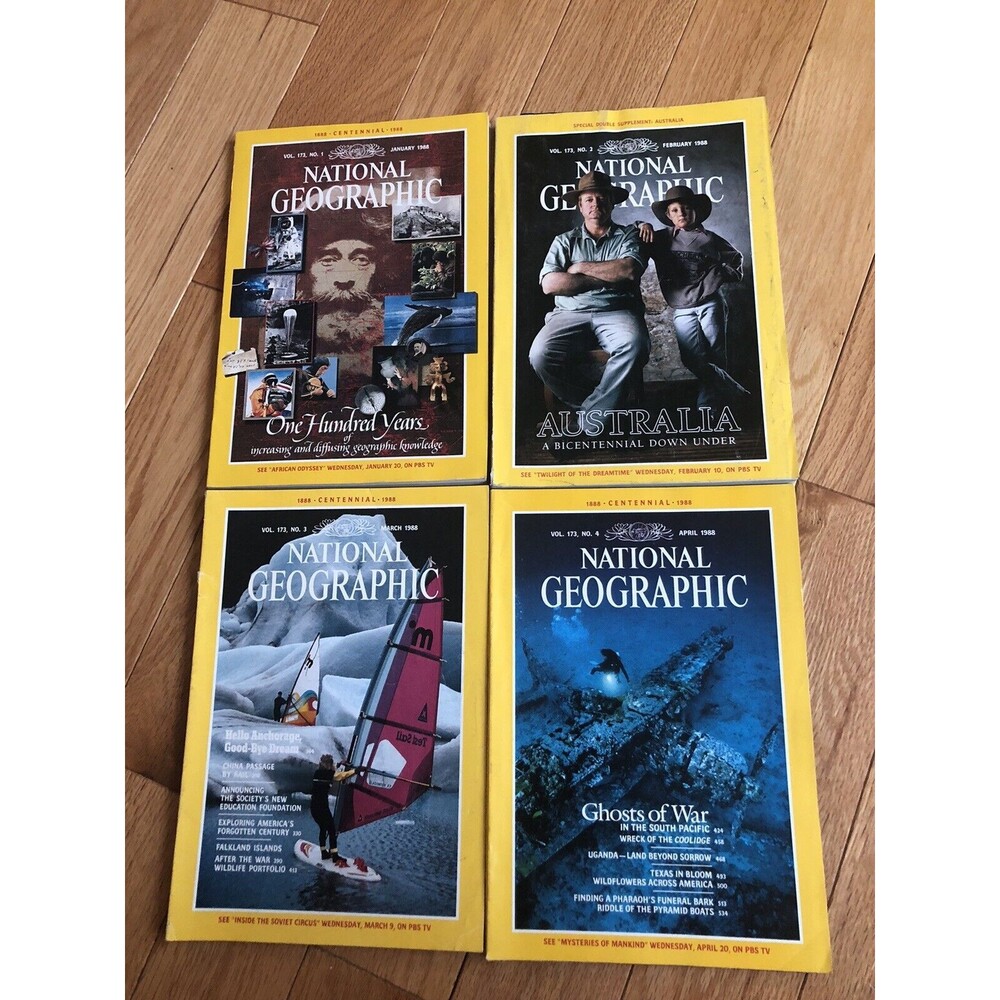 Vintage National Geographic Magazine Lot of 4 Issues 1988 Jan-Feb-Mar-Apr